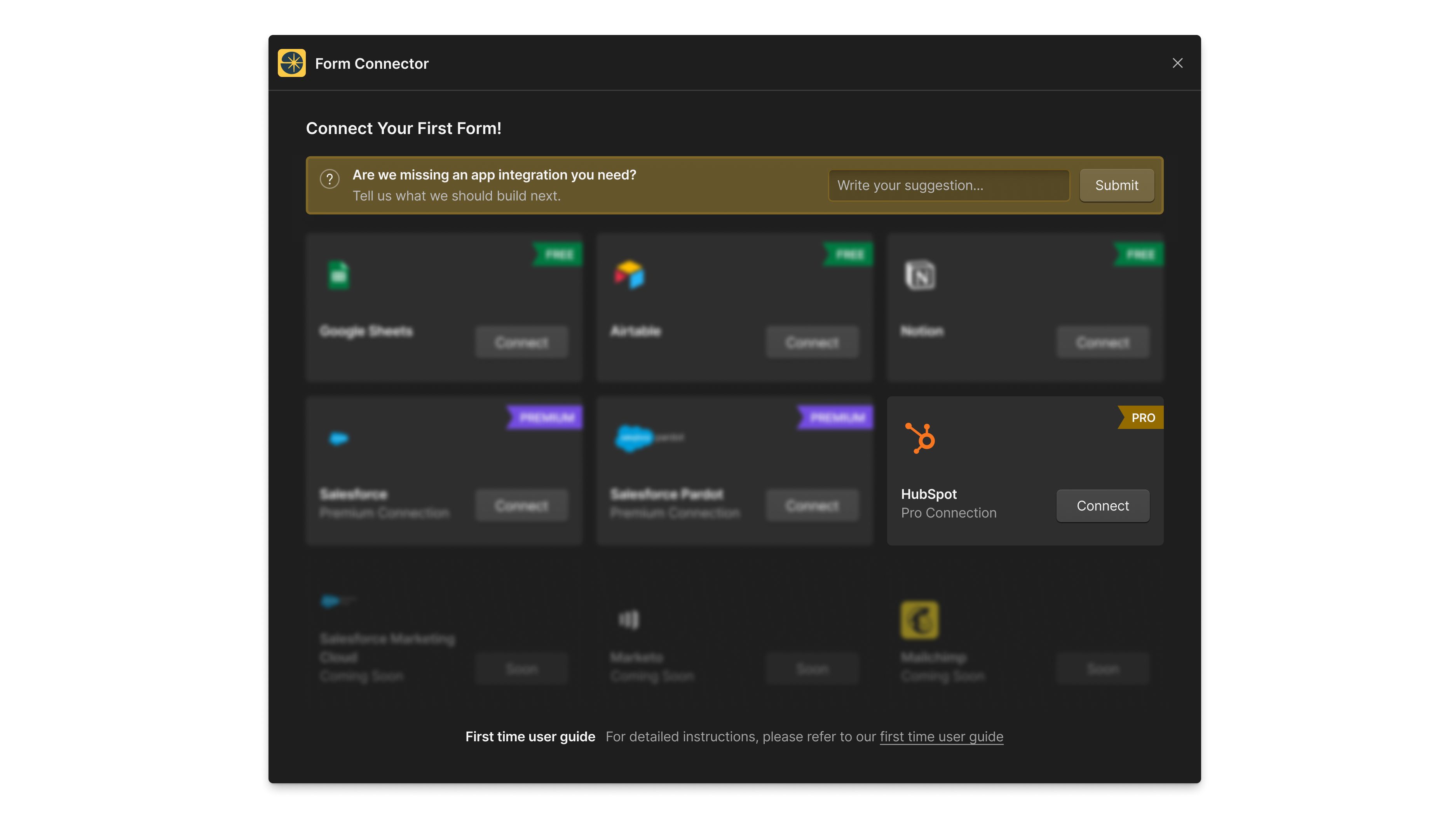 HubSpot selected from integration options